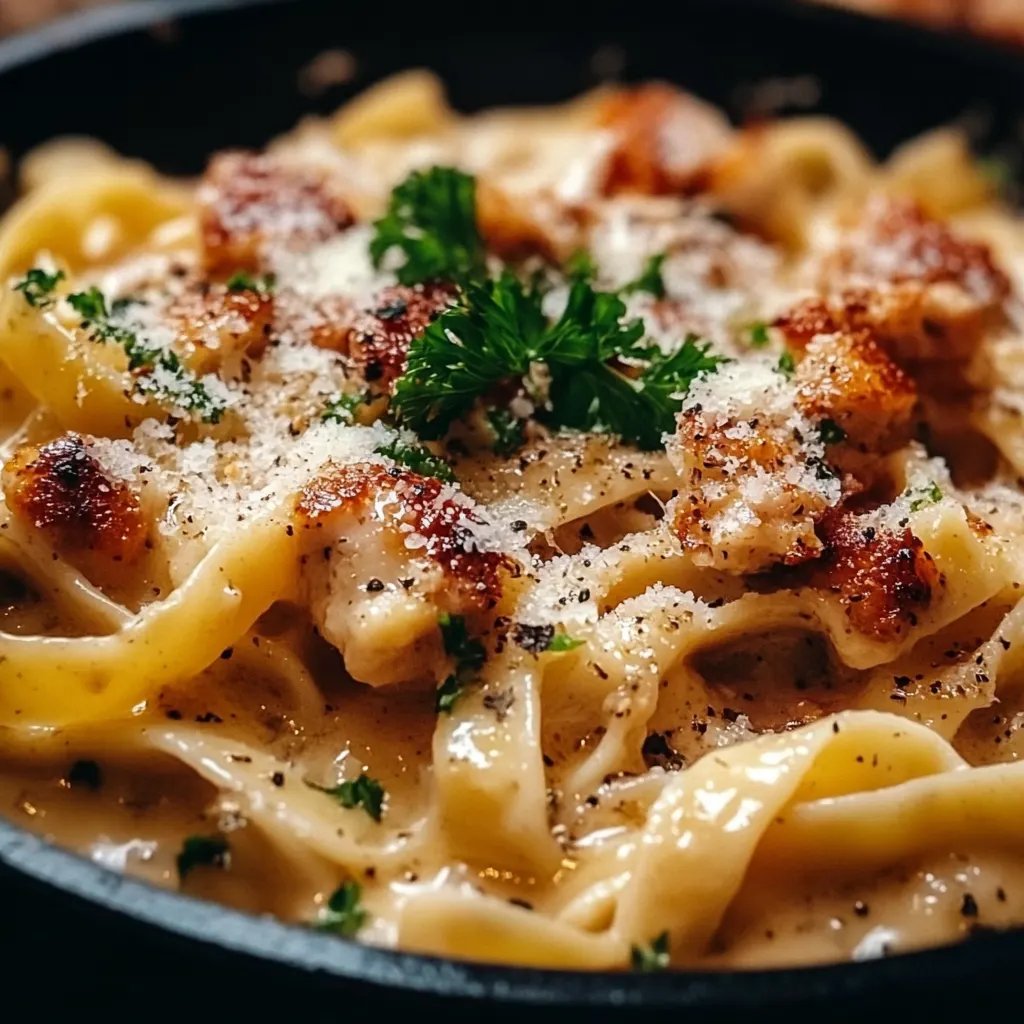 Zarte Hähnchenstreifen mit cremigen Nudeln in sahniger Sauce