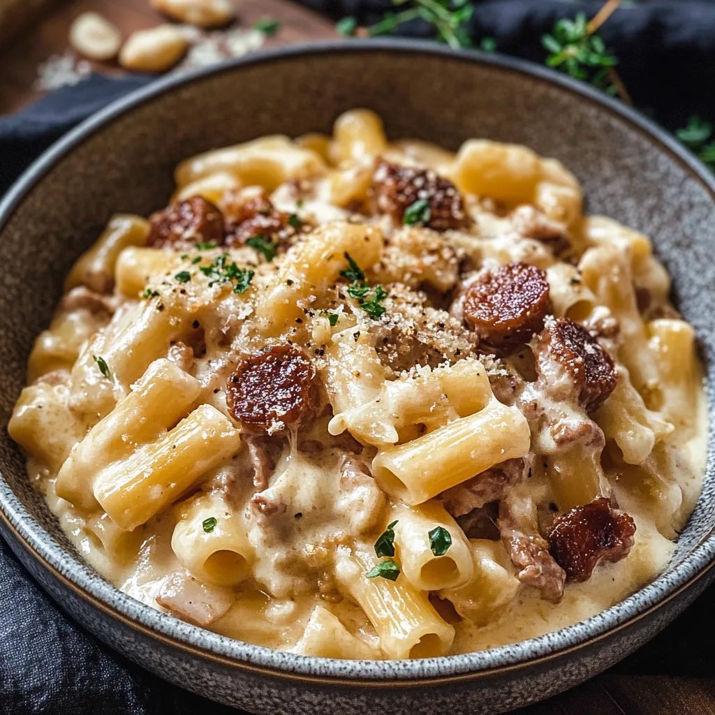 Wurst-Nudel-Pfanne mit Käse