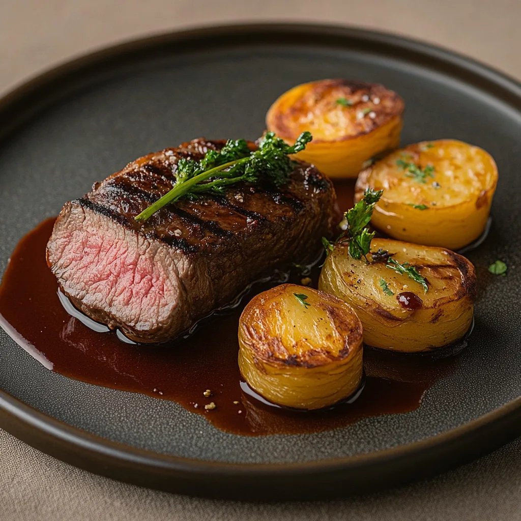 Gourmet-Steak mit Kartoffeln und Gemüse