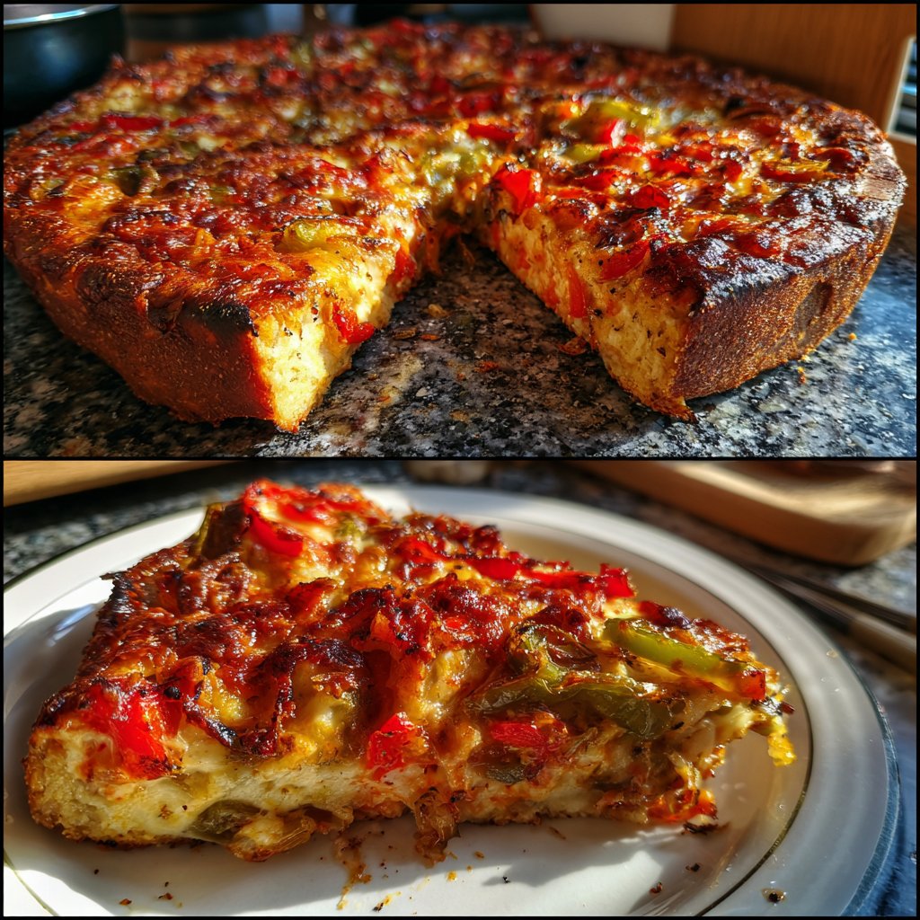 Pizza mit Zwiebeln und Paprika