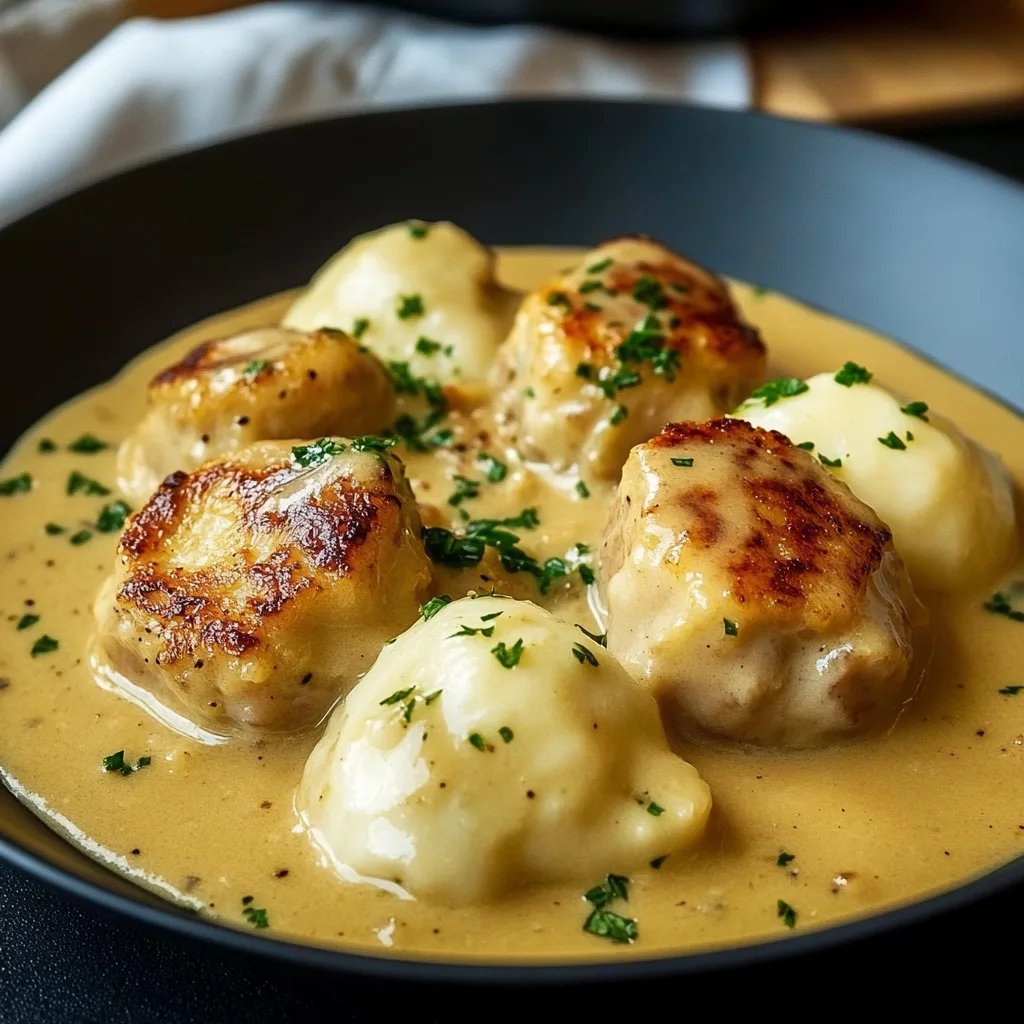 Hackbällchen in cremiger Sauce mit Kartoffelpüree